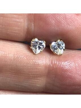 B2970 PAJ Vermeil gold over sterling 925 Heart Stud Earrings  CZ Sparkle